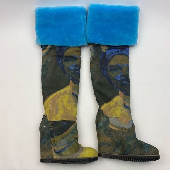 UGG X CLAIRE TABOURET FLUFF WEDGE BOOT WITH RARE BLUE LINING SZ 7 - Picture 4 of 15